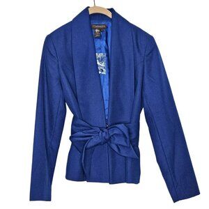 Chadwicks Collection NWOT Womens Blue Wool Blend Belted Blazer Jacket Peplum 8